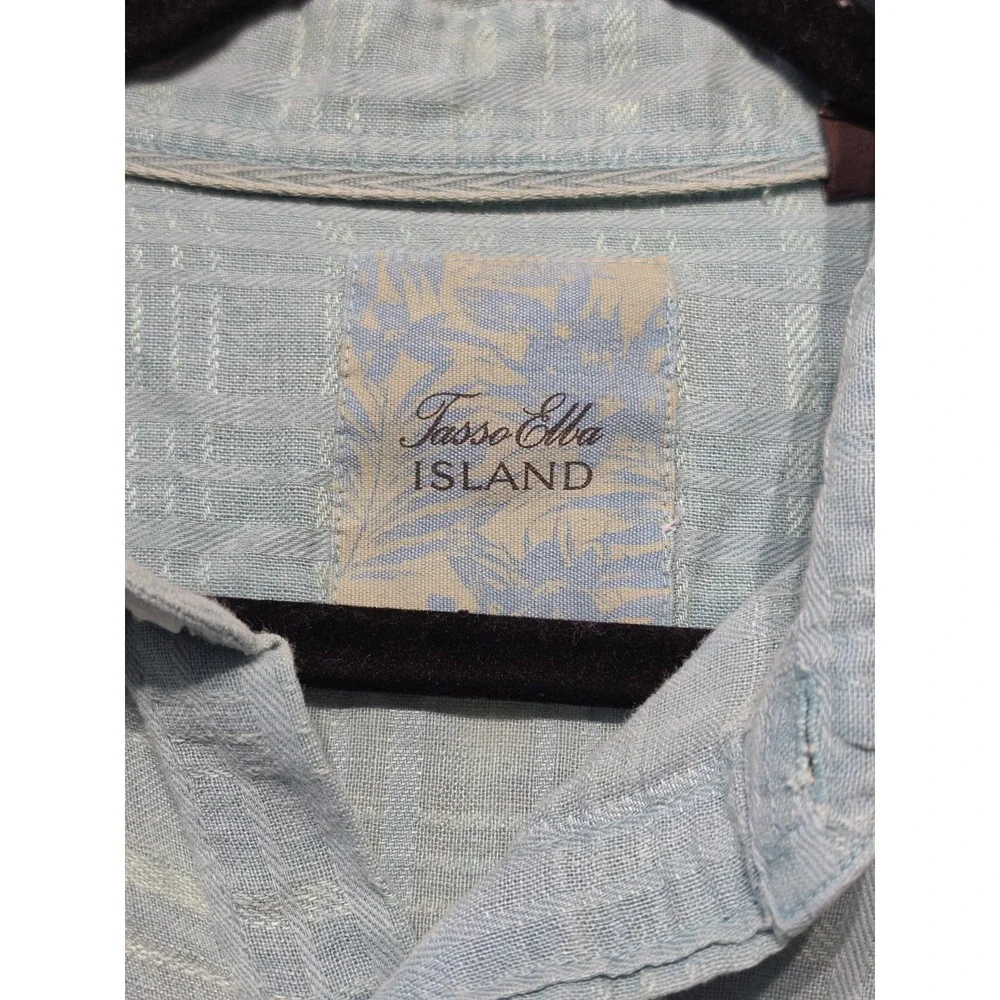 Tasso Elba Island Mens XXL Blue Linen Blend Short Sleeve Button Front‎ Resort
